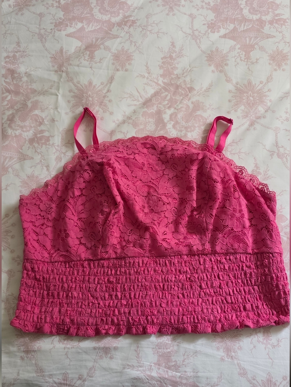 NWOT TORRID Pink Lace Smocked Crop Cami Top